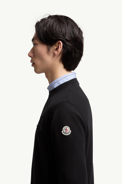 Moncler Embroidered Monogram Cotton Sweater Black Black