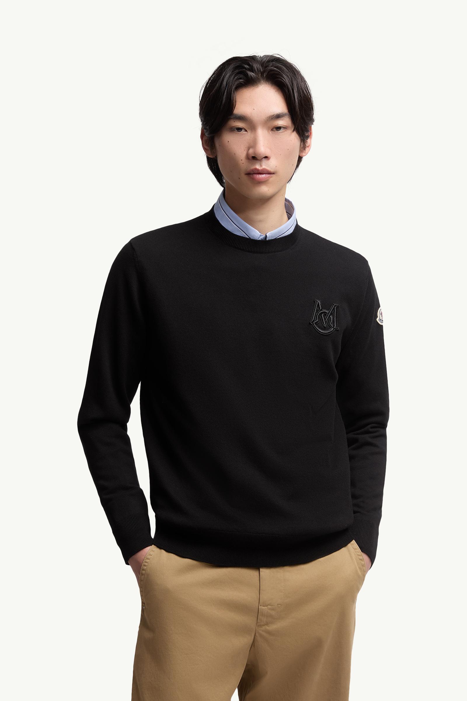 Moncler Embroidered Monogram Cotton Sweater Black Black