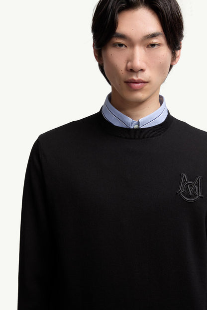 Moncler Embroidered Monogram Cotton Sweater Black Black