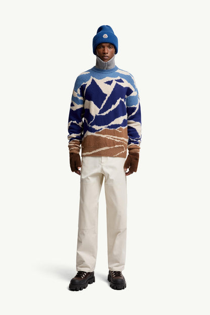 Moncler Mountain Jacquard Wool Sweater Light Blue & Beige Light Blue & Beige