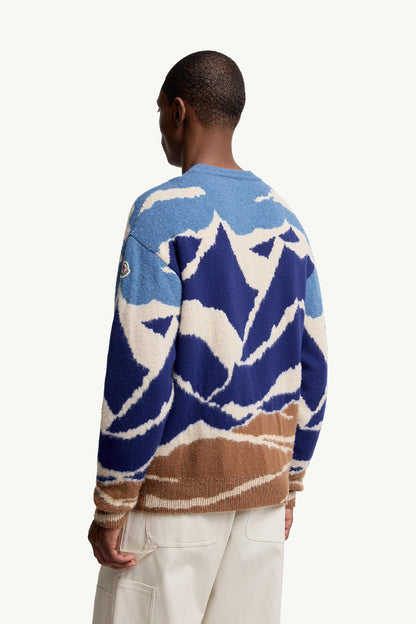 Moncler Mountain Jacquard Wool Sweater Light Blue & Beige Light Blue & Beige