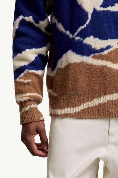 Moncler Mountain Jacquard Wool Sweater Light Blue & Beige Light Blue & Beige