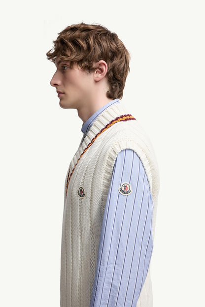 Moncler Wool & Cotton V-Neck Vest White White