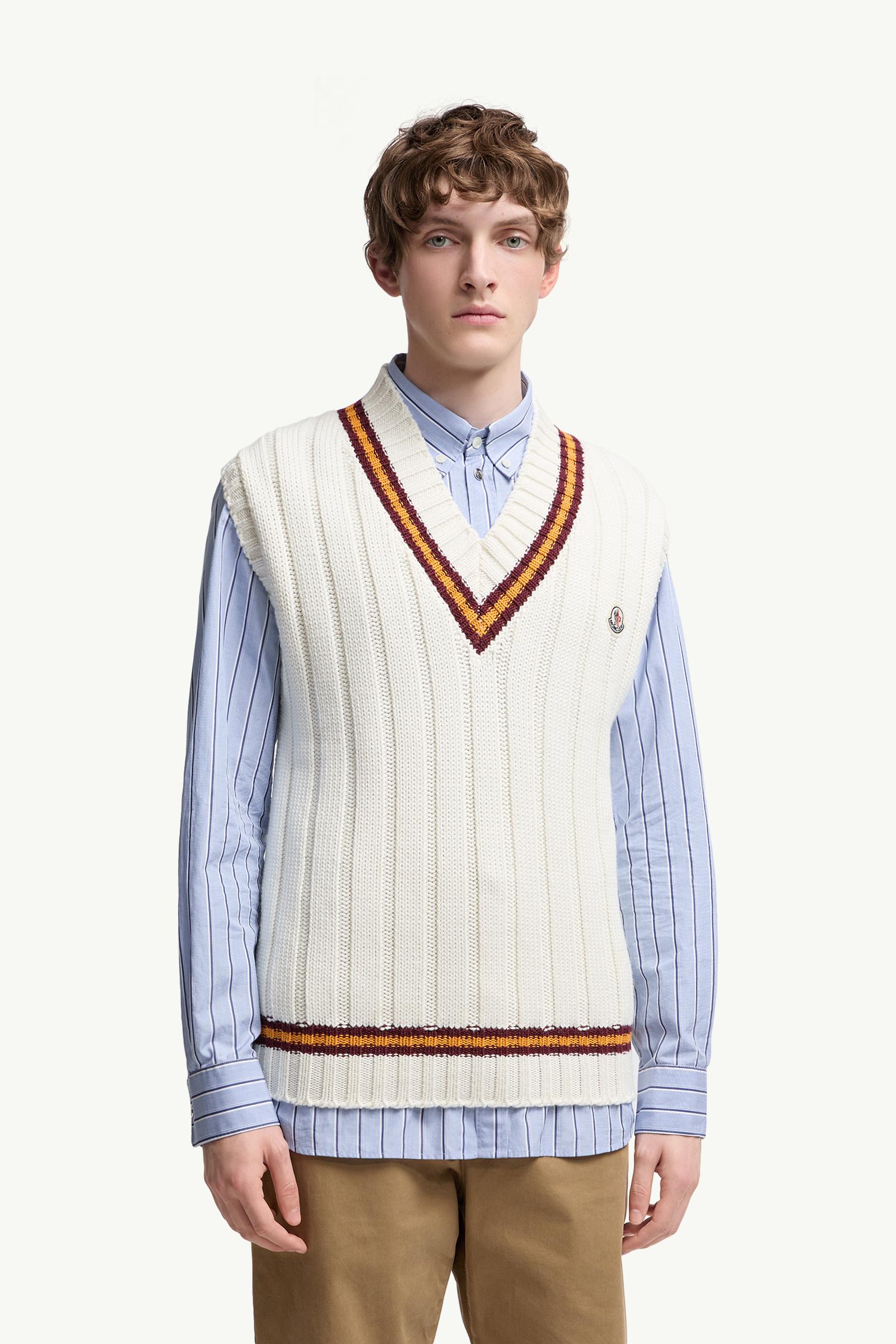 Moncler Wool & Cotton V-Neck Vest White White