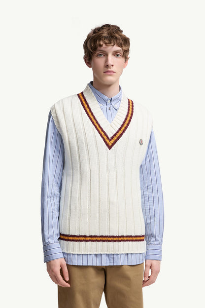 Moncler Wool & Cotton V-Neck Vest White White