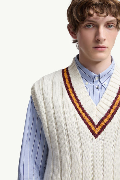 Moncler Wool & Cotton V-Neck Vest White White