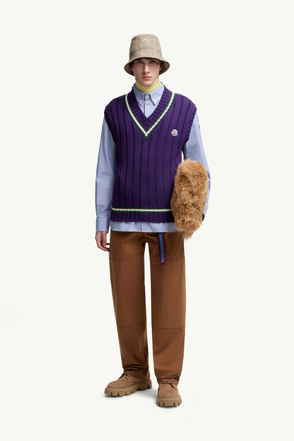 Moncler Wool & Cotton V-Neck Vest Purple Purple