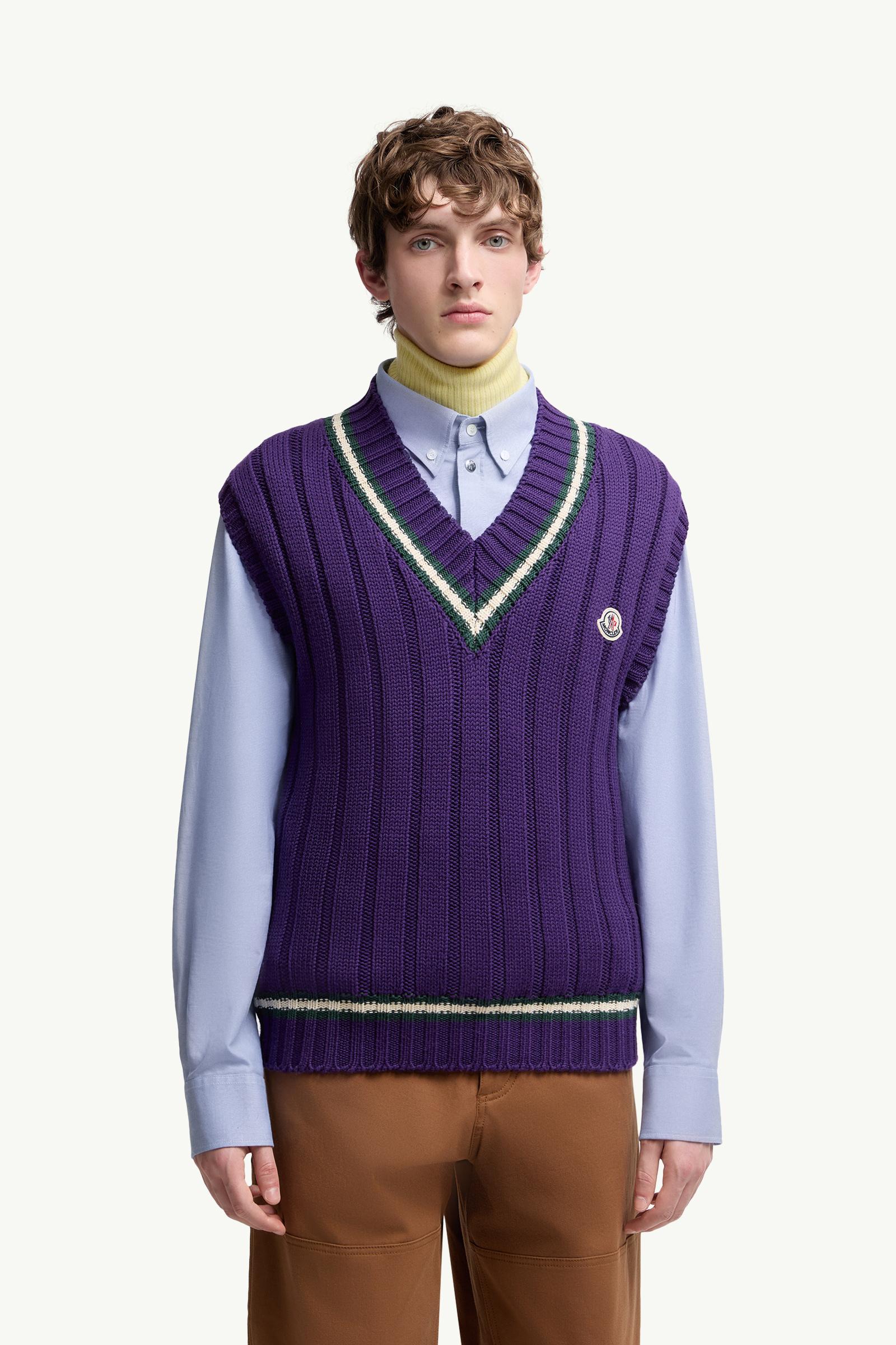 Moncler Wool & Cotton V-Neck Vest Purple Purple
