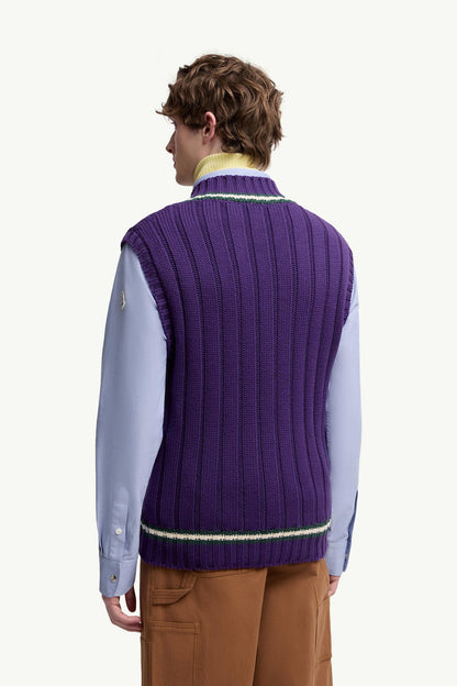 Moncler Wool & Cotton V-Neck Vest Purple Purple