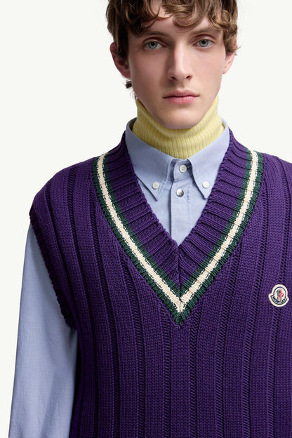Moncler Wool & Cotton V-Neck Vest Purple Purple