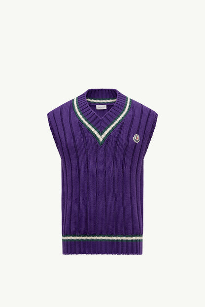 Moncler Wool & Cotton V-Neck Vest Purple Purple