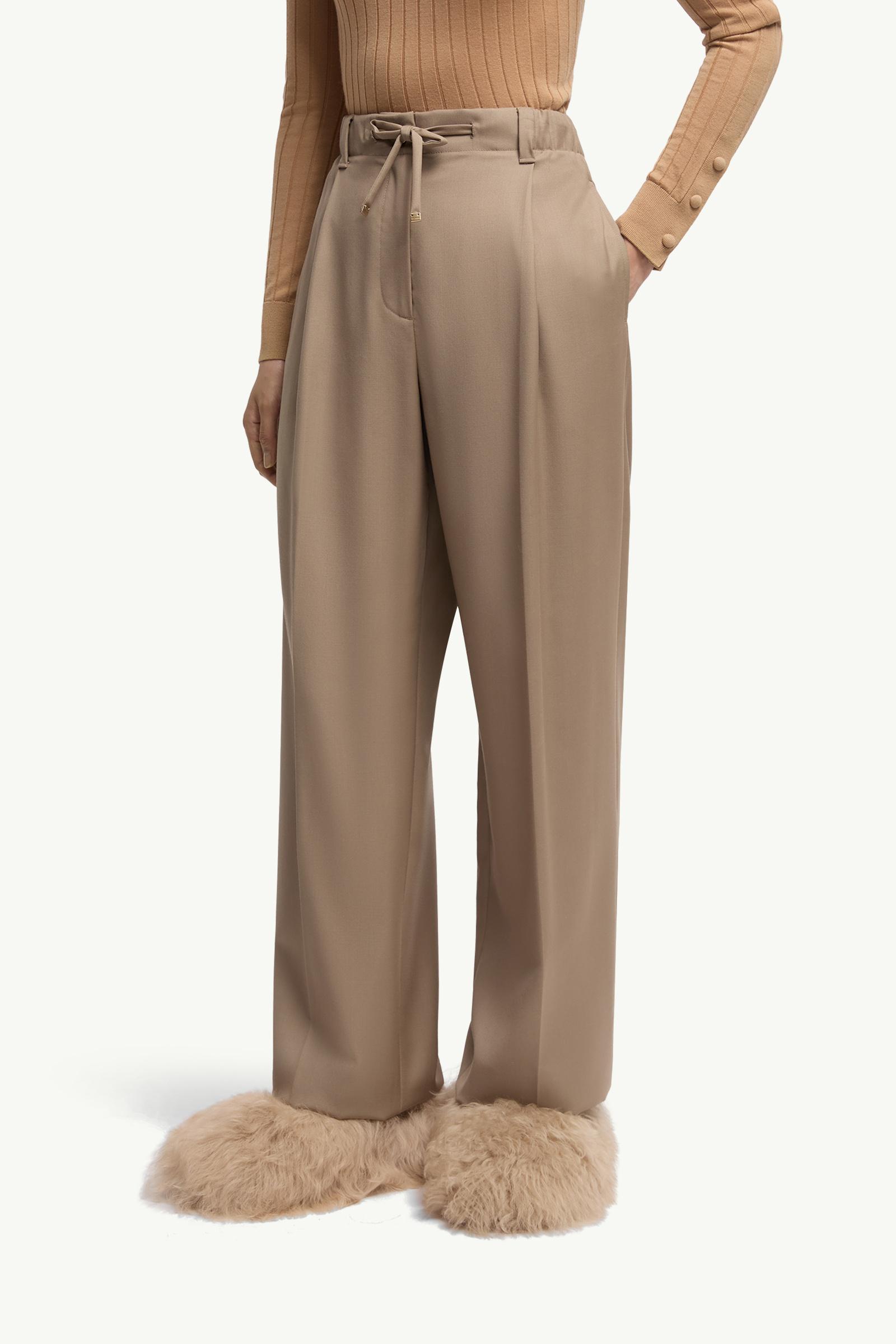 Moncler Wool Gabardine Tailored Pants Beige Beige