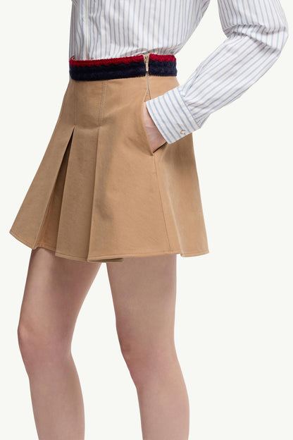 Moncler Cotton Gabardine Pleated Mini Skirt Beige Beige