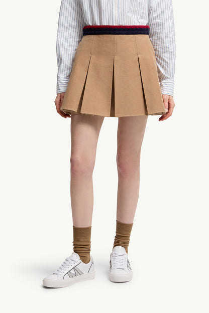 Moncler Cotton Gabardine Pleated Mini Skirt Beige Beige