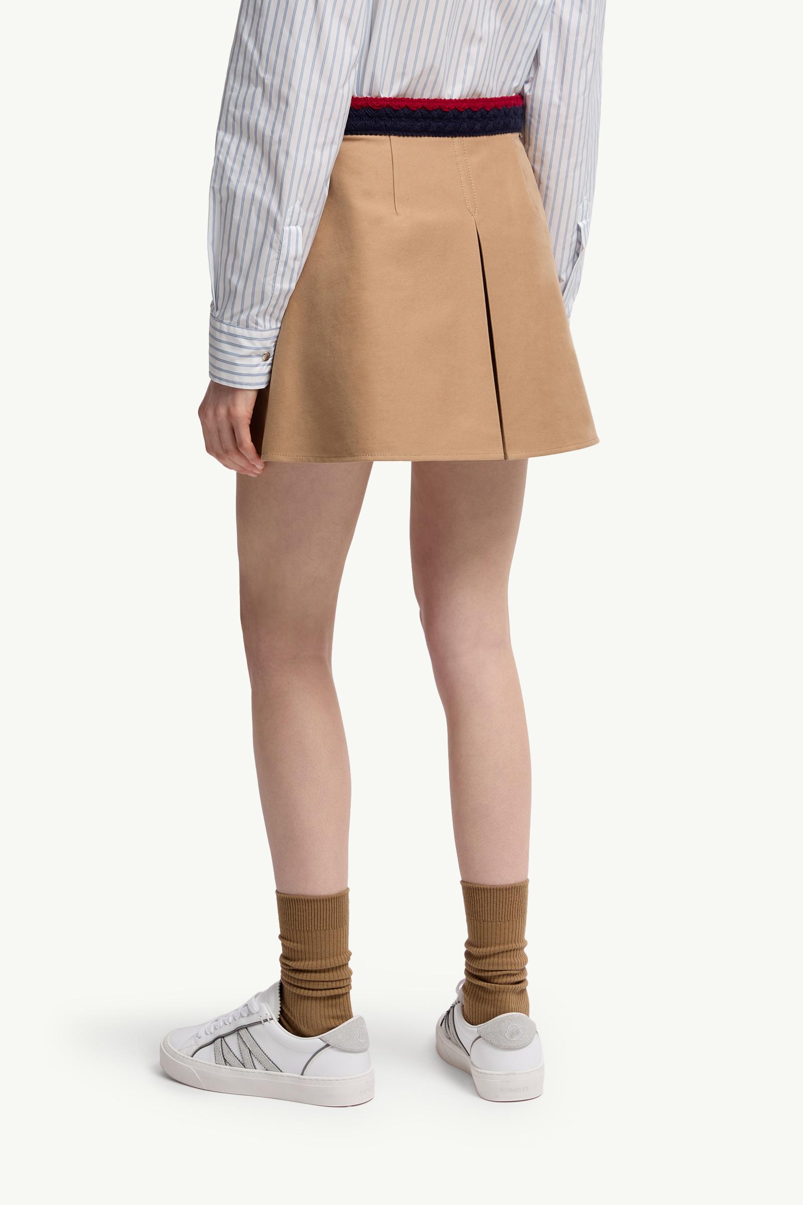 Moncler Cotton Gabardine Pleated Mini Skirt Beige Beige