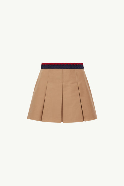 Moncler Cotton Gabardine Pleated Mini Skirt Beige Beige