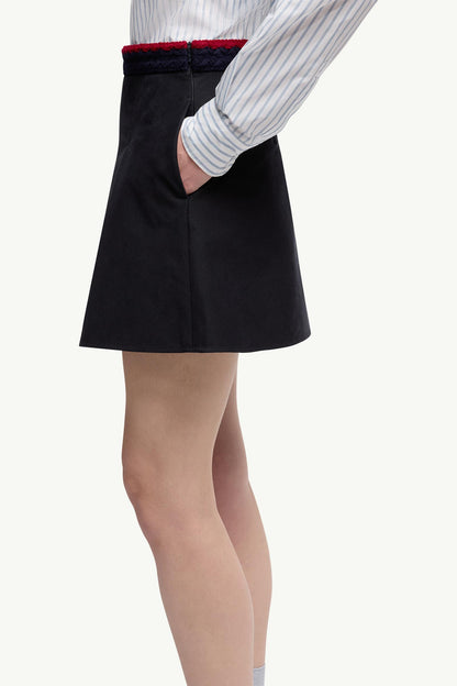 Moncler Cotton Gabardine Pleated Mini Skirt Navy Blue Navy Blue