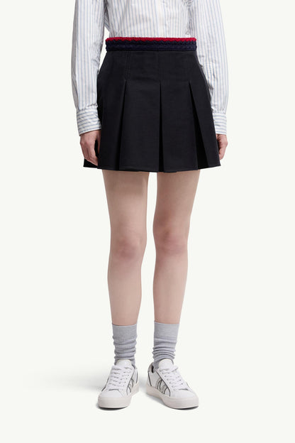 Moncler Cotton Gabardine Pleated Mini Skirt Navy Blue Navy Blue