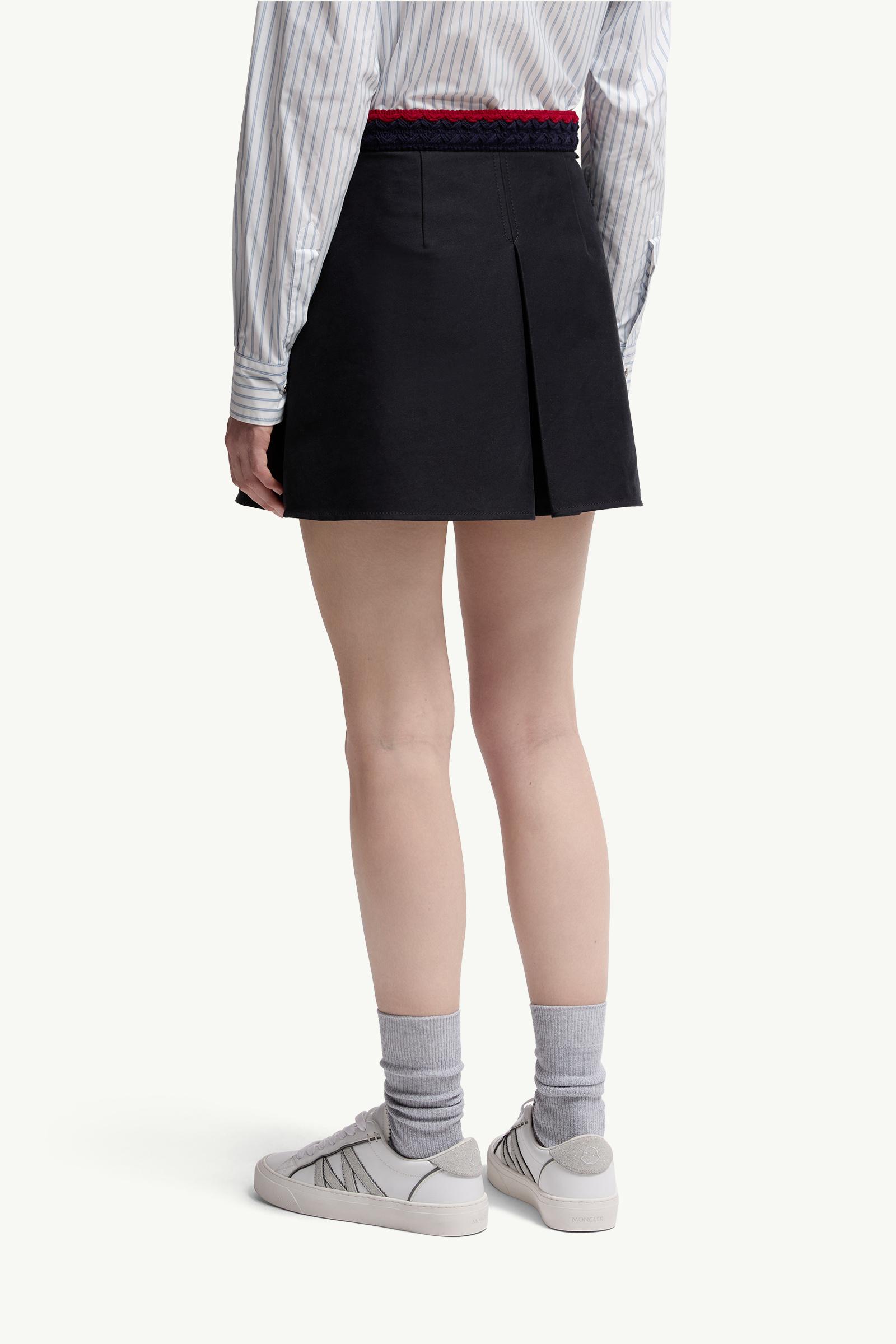 Moncler Cotton Gabardine Pleated Mini Skirt Navy Blue Navy Blue