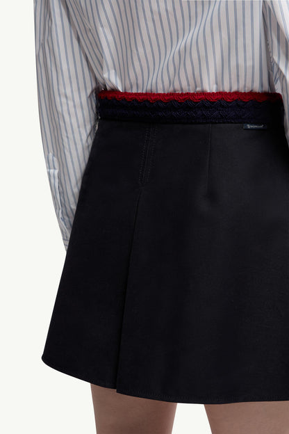 Moncler Cotton Gabardine Pleated Mini Skirt Navy Blue Navy Blue