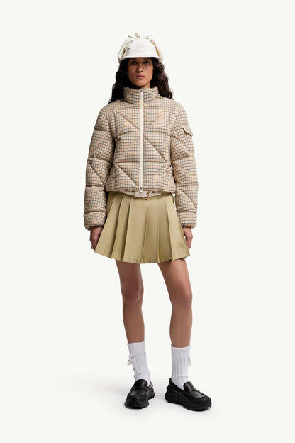 Moncler Pleated Cotton Blend Mini Skirt Beige Beige