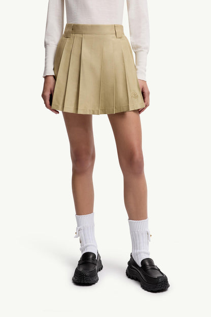 Moncler Pleated Cotton Blend Mini Skirt Beige Beige