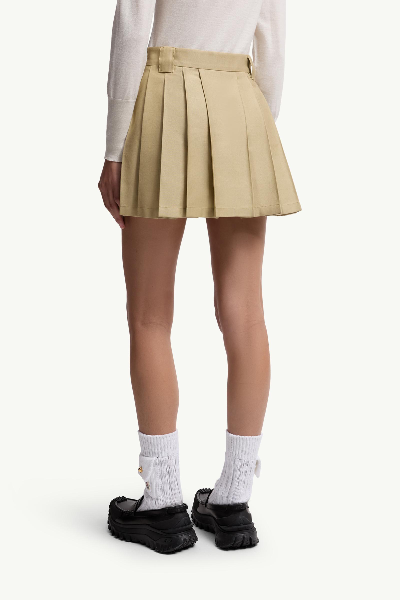 Moncler Pleated Cotton Blend Mini Skirt Beige Beige
