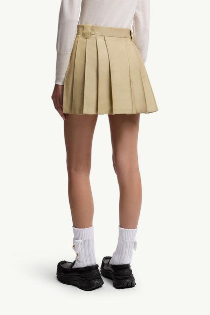 Moncler Pleated Cotton Blend Mini Skirt Beige Beige
