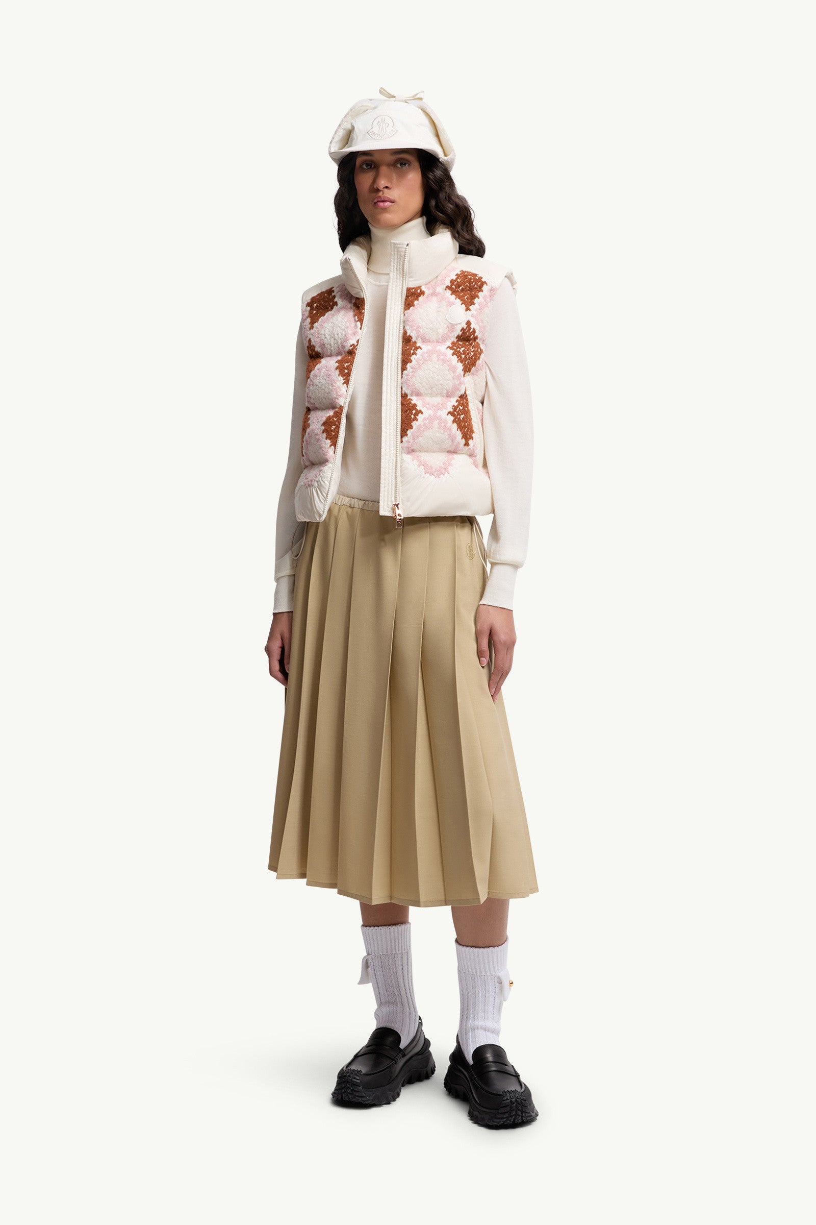 Moncler Pleated Midi Skirt Beige Beige