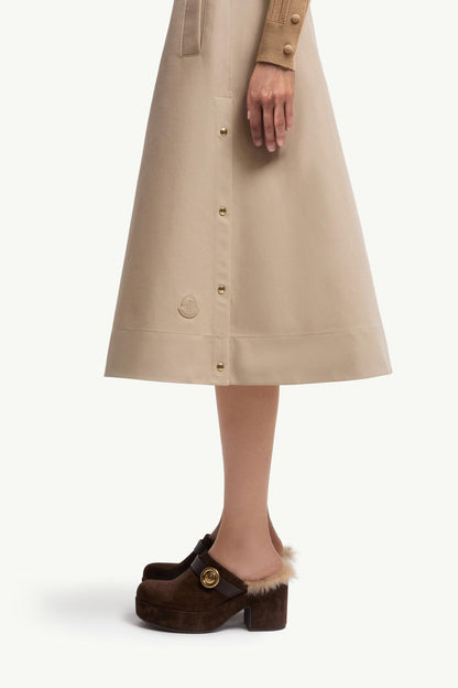 Moncler Cotton Midi Skirt Beige Beige