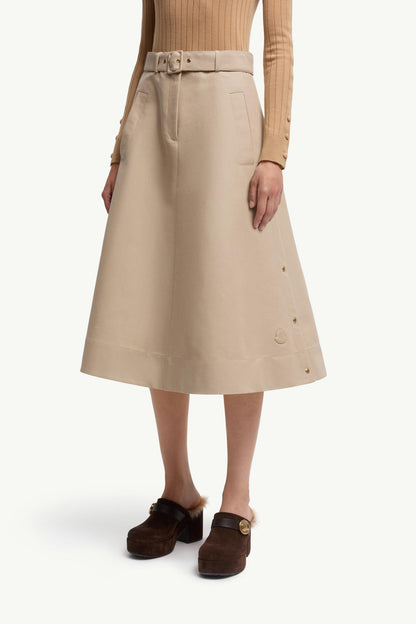 Moncler Cotton Midi Skirt Beige Beige
