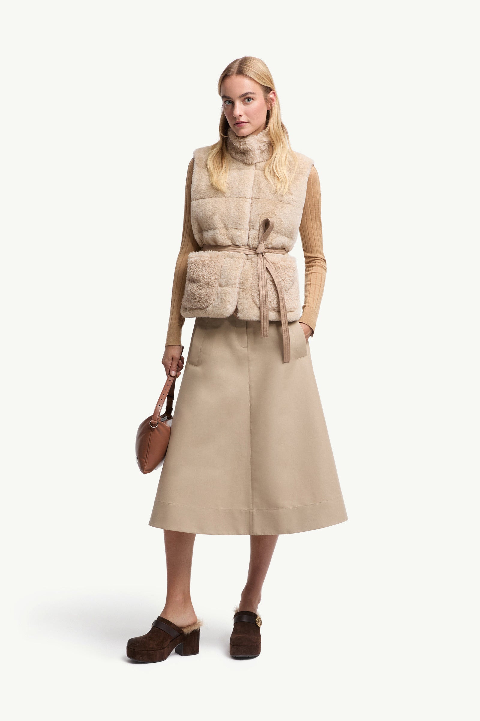 Moncler Cotton Midi Skirt Beige Beige