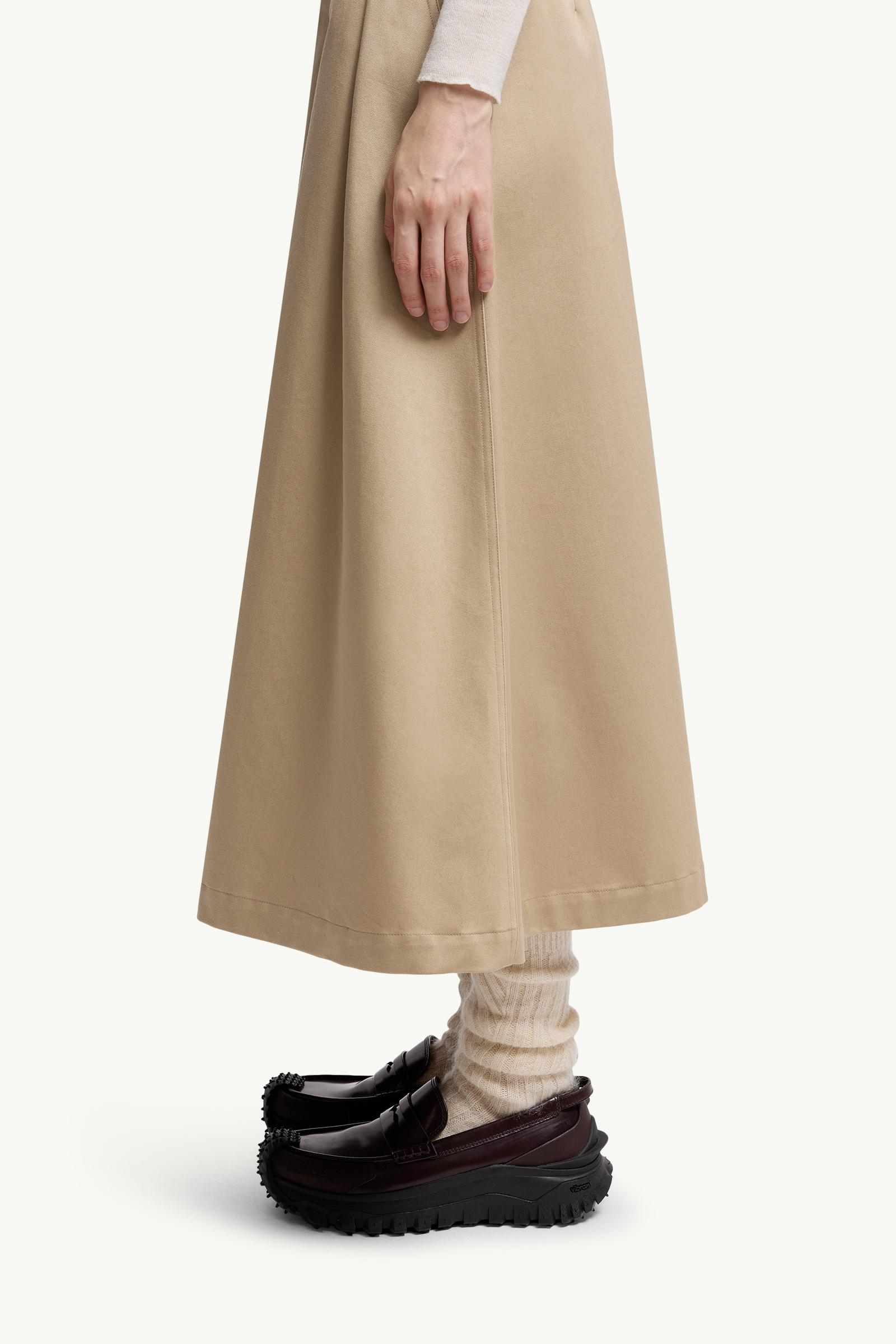 Moncler Logo Label Cotton Gabardine Midi Skirt Beige Beige