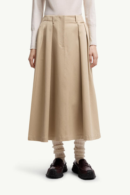 Moncler Logo Label Cotton Gabardine Midi Skirt Beige Beige