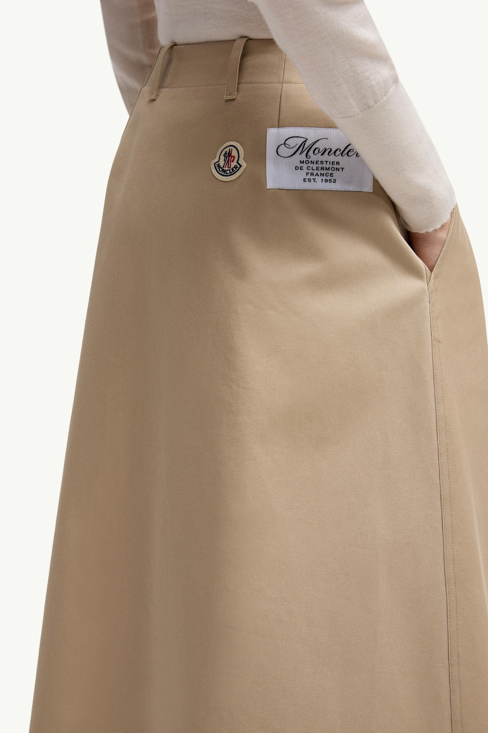 Moncler Logo Label Cotton Gabardine Midi Skirt Beige Beige