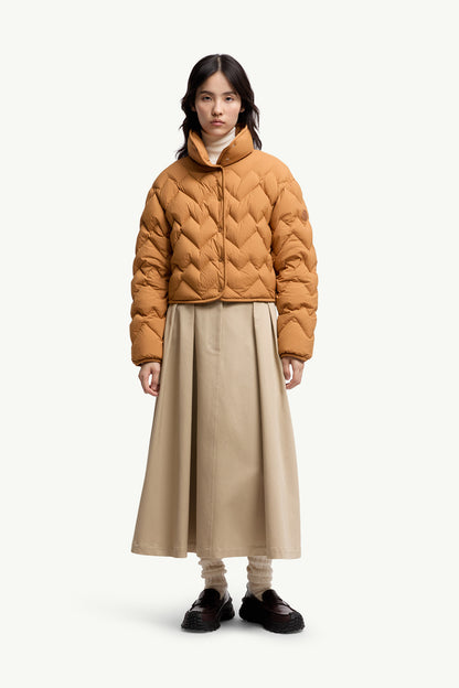 Moncler Logo Label Cotton Gabardine Midi Skirt Beige Beige
