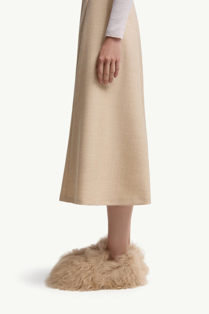 Moncler Mouliné Wool Midi Skirt Light Beige Light Beige