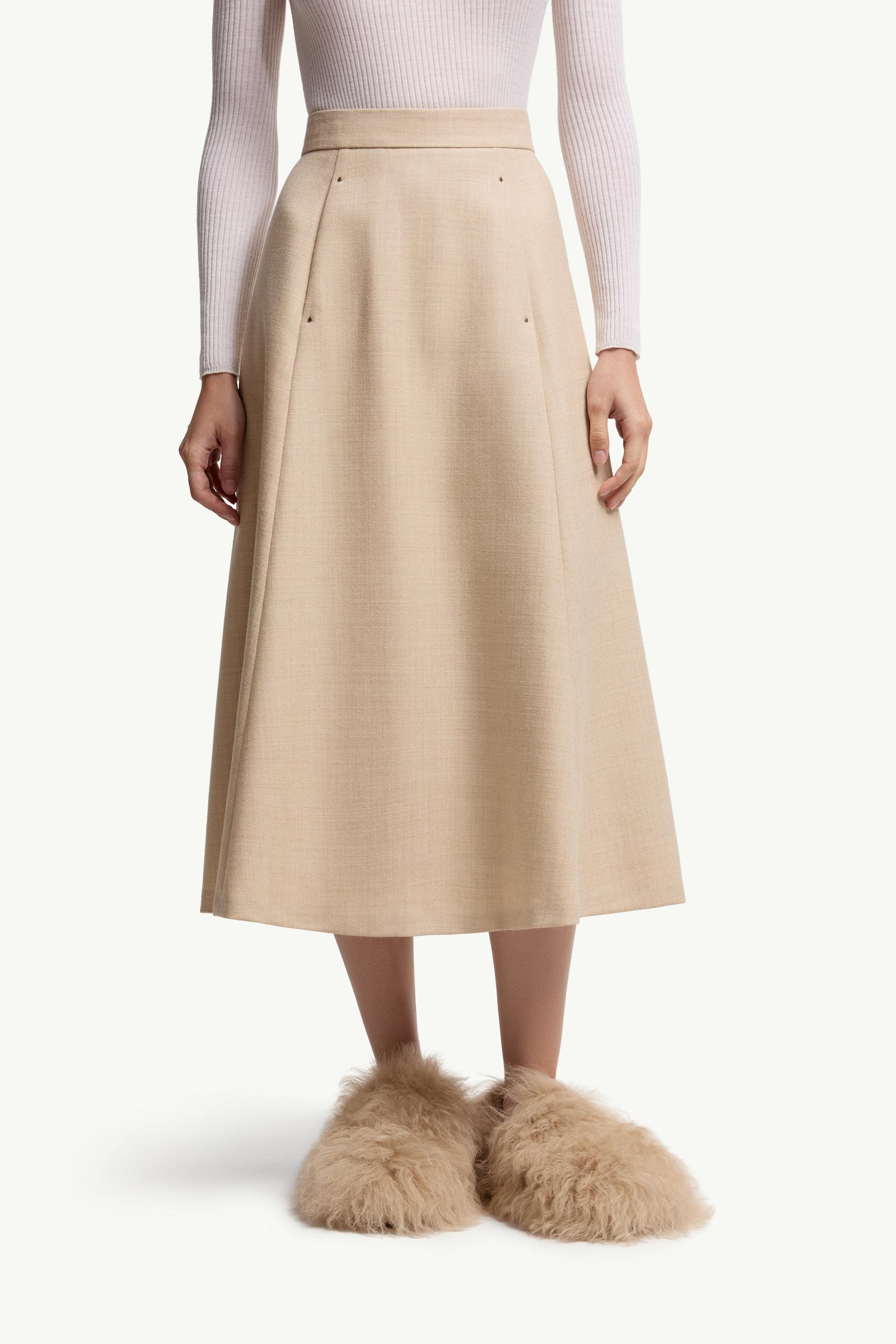 Moncler Mouliné Wool Midi Skirt Light Beige Light Beige