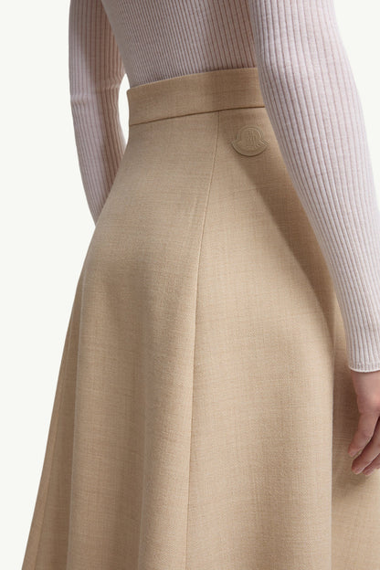 Moncler Mouliné Wool Midi Skirt Light Beige Light Beige
