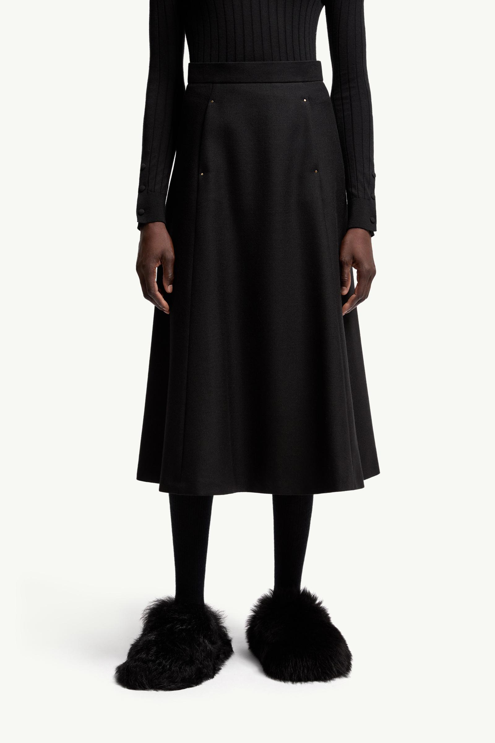 Moncler Mouliné Wool Midi Skirt Black Black