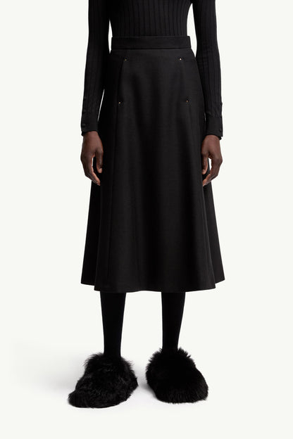 Moncler Mouliné Wool Midi Skirt Black Black