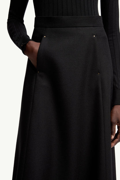 Moncler Mouliné Wool Midi Skirt Black Black