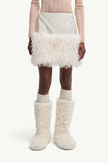 Moncler Teddy-Trimmed Mini Skirt White Ivory White Ivory