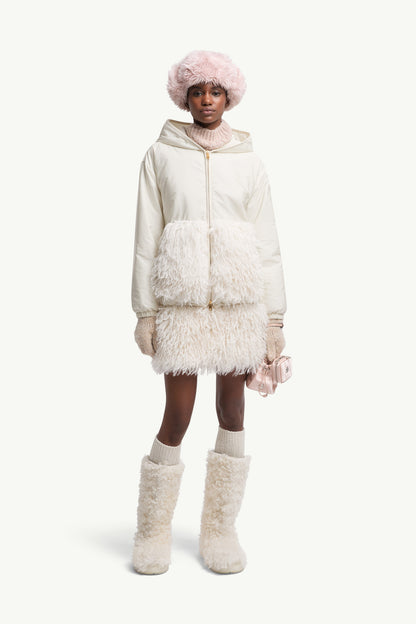 Moncler Teddy-Trimmed Mini Skirt White Ivory White Ivory