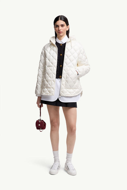 Moncler Diamond-Quilted Hooded Short Down Jacket White White