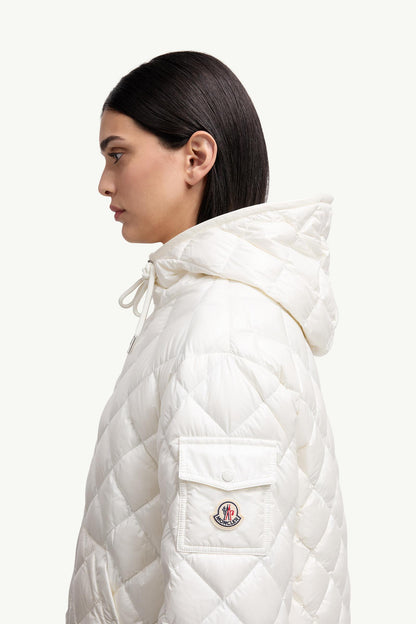 Moncler Diamond-Quilted Hooded Short Down Jacket White White