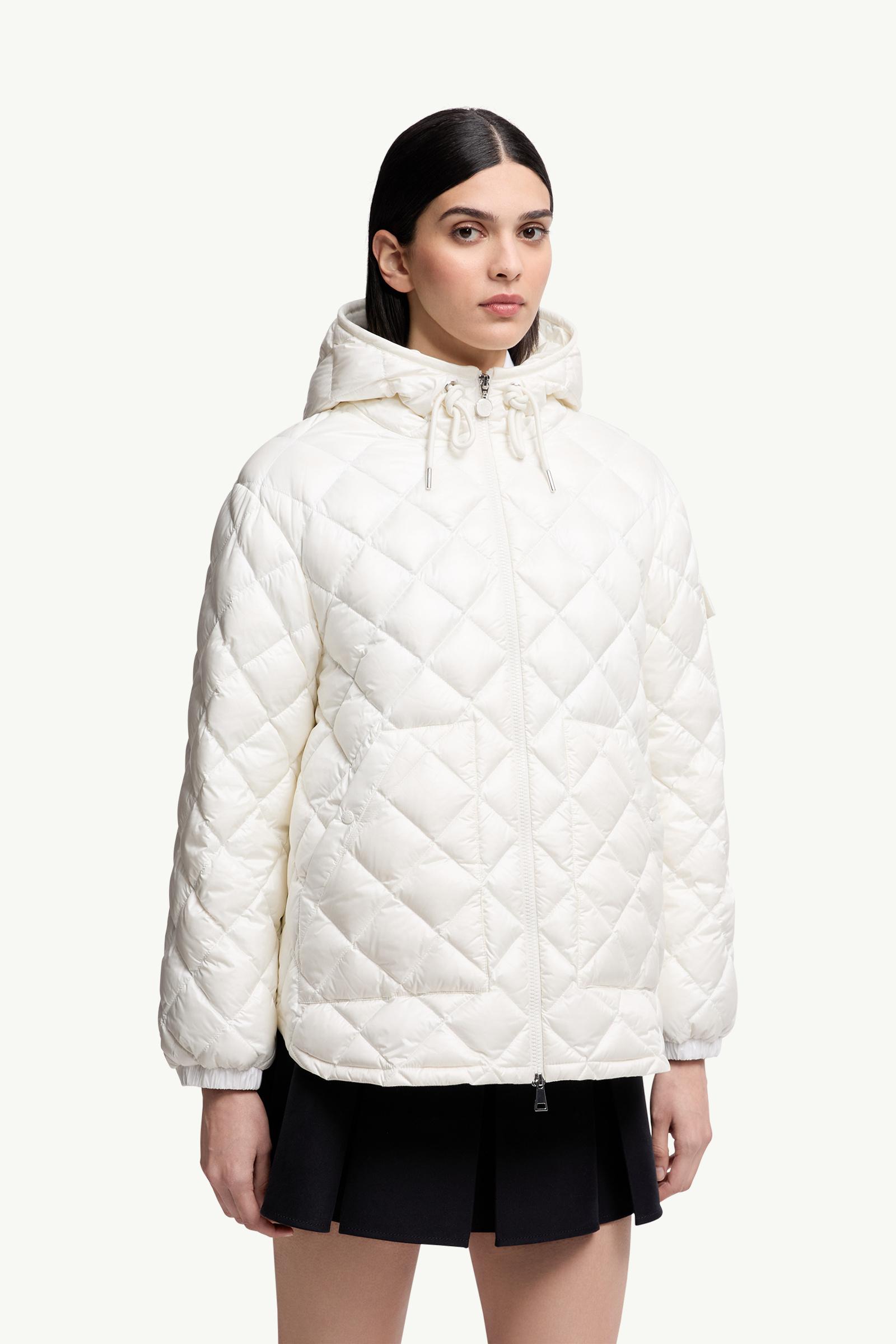 Moncler Diamond-Quilted Hooded Short Down Jacket White White