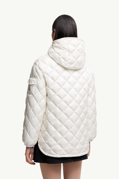 Moncler Diamond-Quilted Hooded Short Down Jacket White White