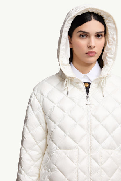 Moncler Diamond-Quilted Hooded Short Down Jacket White White