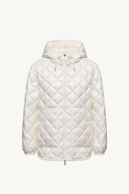 Moncler Diamond-Quilted Hooded Short Down Jacket White White